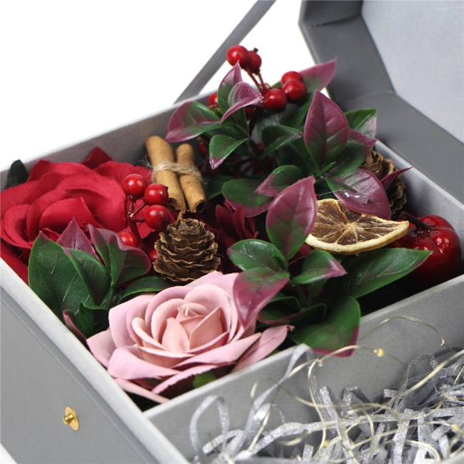 PVC Artificial Rose Flower Box for Christmas Festival Wedding Birthday Gift