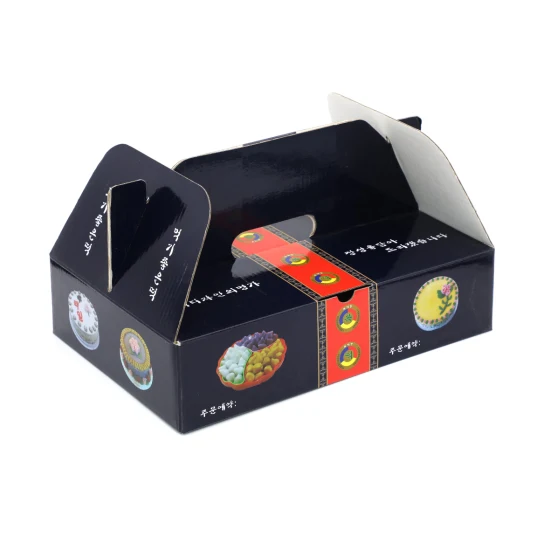 Individuell bedruckte Wellpappe-Verpackungsbox mit Griff – weiße Geschenkbox für Bäckerei/Maruko/frittierte Lebensmittel/Obst/Süßigkeiten
