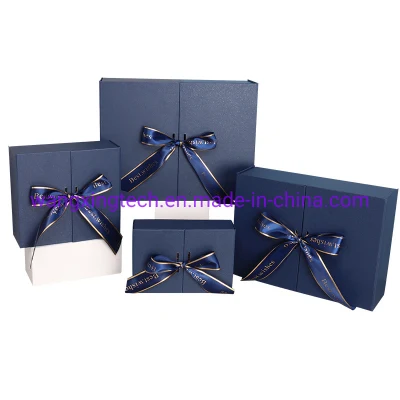 Blaue Geschenkbox im Großhandel, Festival-Geschenkverpackung, große Geburtstags-Folio-Geschenkbox, kosmetische Doppeltür-Geschenkbox