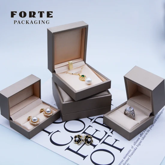 Forte 2022 Luxe diskrete PU-Leder-Vintage-Schmuckverpackung mit Heißstempel, individuelles Logo, Halskettenverpackung, Ring-Schmuckschatullen mit Logo